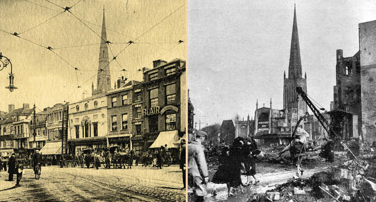 East side of Broadgate 1907 and 1940.