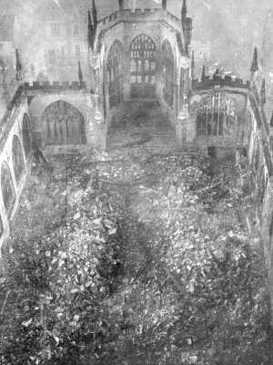 The Ruins of St. Michael's viewed from the tower the day after the air-raid