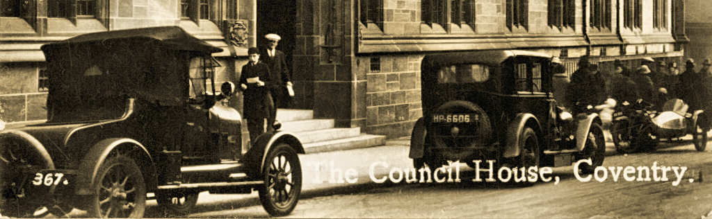 Cars outside Coventry Council House in the 1920s.