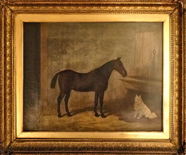 Horse with white dog, painted by Edwin Brown 1874