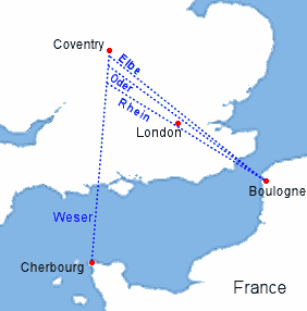 Map showing how the German X-Gerat radio beams were deployed.
