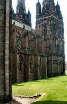 The north west tower of Lichfield Cathedral from the outside
