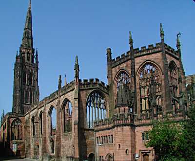 The Ruins of St. Michael's cathedral 2004 viewed from across Bayley Lane