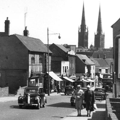 A sparse post-war Bishop Street in 1957