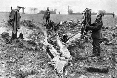 A German bomber brought down by our gunners.