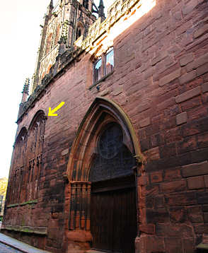 Carving of William Shakespeare on the south side of the Old Cathedral