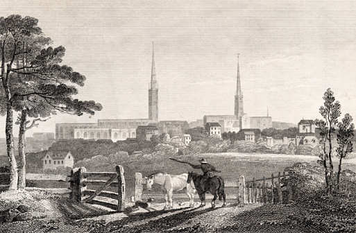 An engraving of the Pool Meadow area around 1809